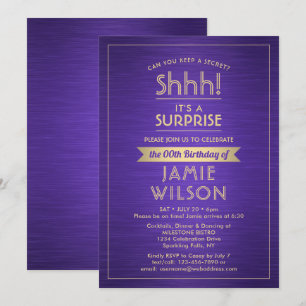 Any Age Surprise Birthday Elegant Purple Gold 50th Invitation
