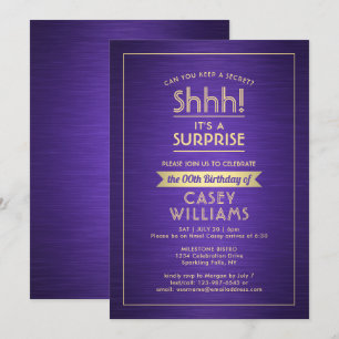 Any Age Surprise Birthday Elegant Purple Gold 50th Invitation