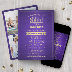 Any Age Surprise Birthday Elegant Purple Gold 50th Invitation