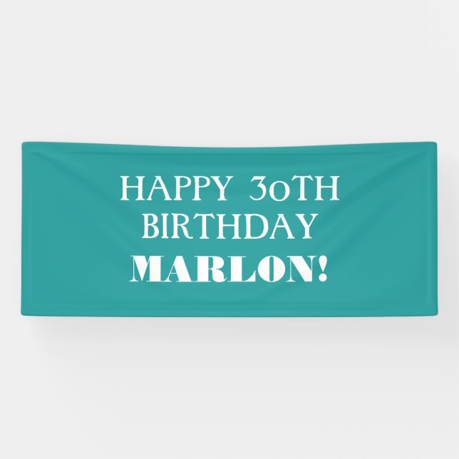 Any Age Teal Aqua Blue White Happy Birthday Banner (Horizontal)