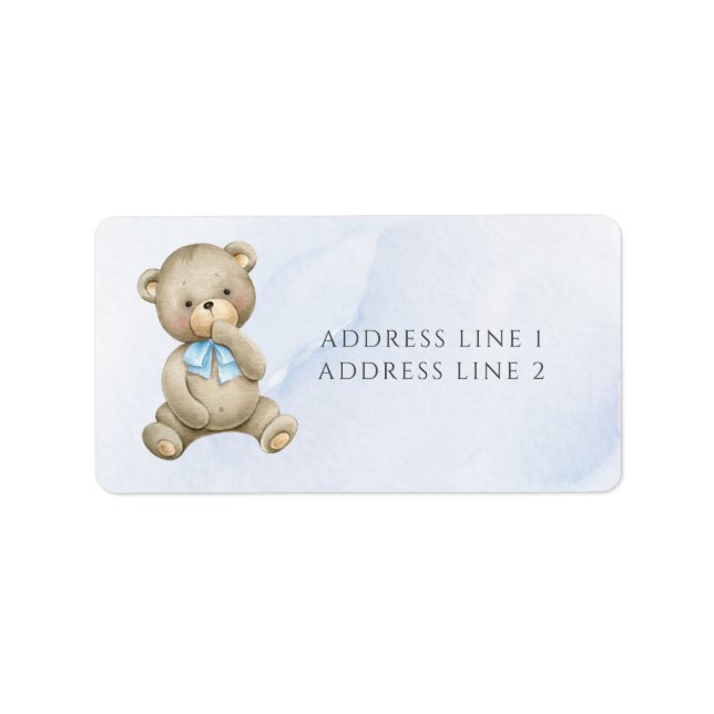 Any age teddy bear boy birthday address  label (Front)