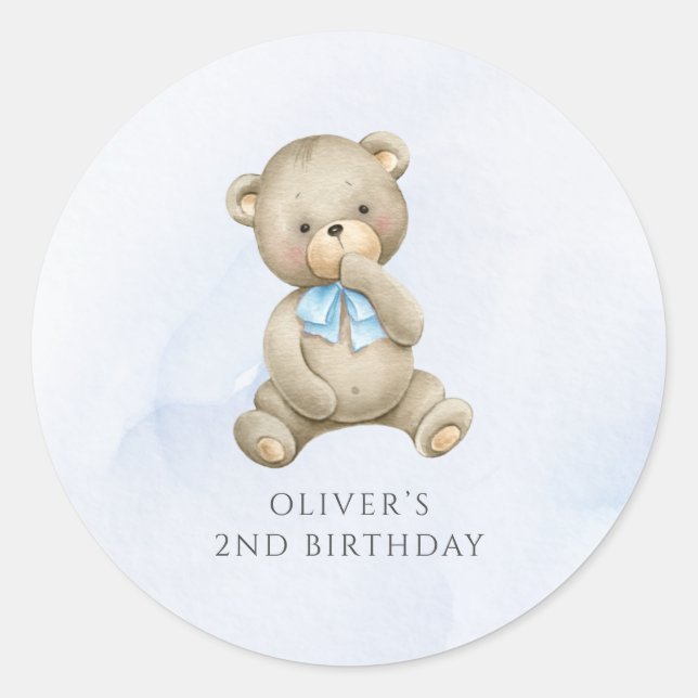 Any age teddy bear boy birthday  classic round sticker (Front)
