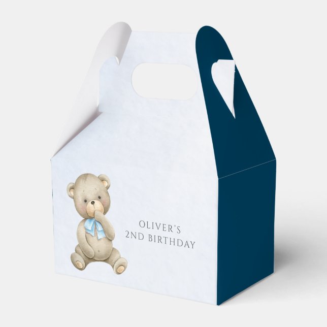 Any age teddy bear boy birthday  favour box (Front Side)