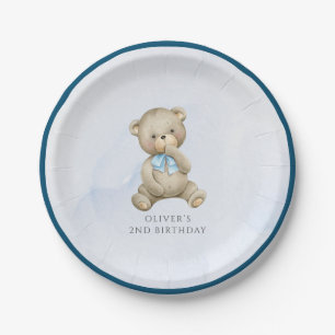 Any age teddy bear boy birthday  paper plate