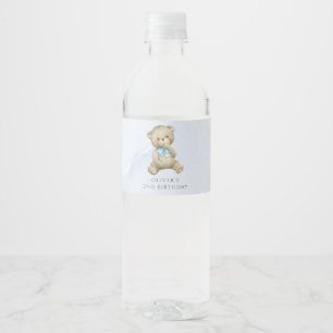Any age teddy bear boy birthday  water bottle label