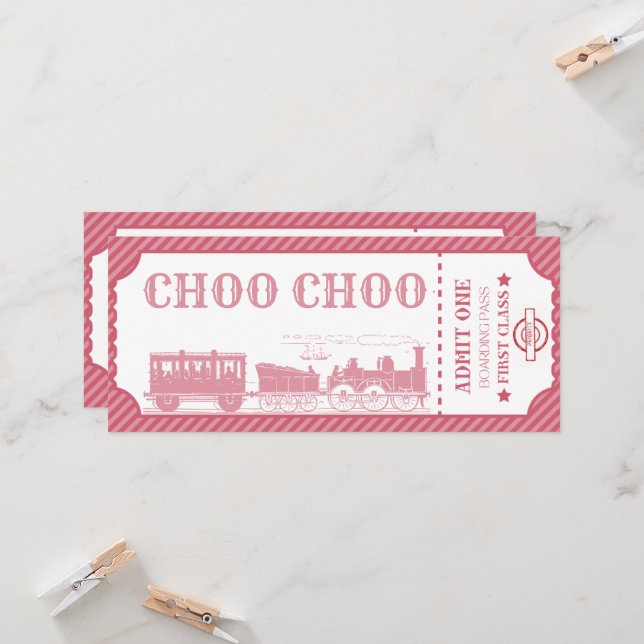 Any age train theme girl birthday  invitation (Front/Back In Situ)