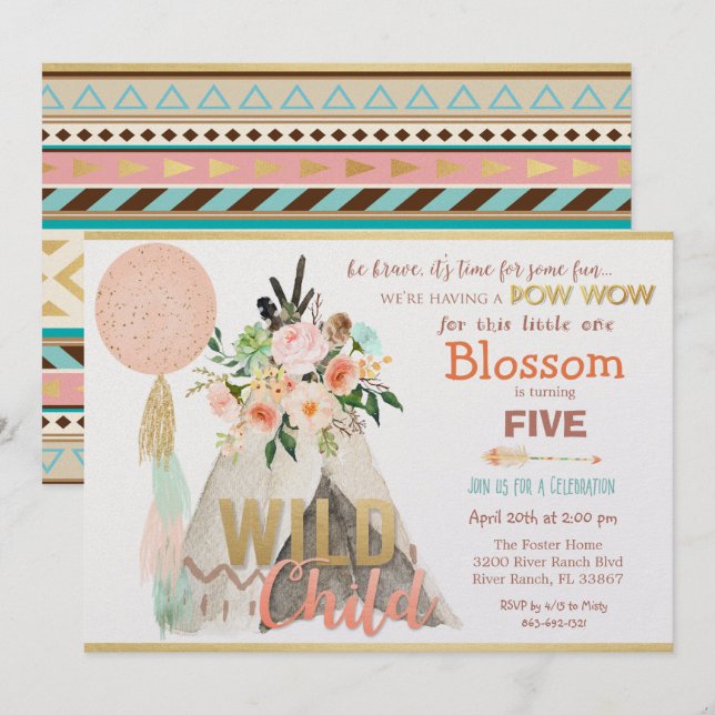 ANY AGE - Tribal Teepee Tipi Birthday Invitation (Front/Back)
