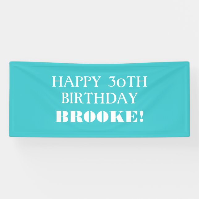 Any Age Turquoise White Happy Birthday Banner (Horizontal)