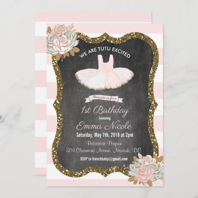 ANY AGE - Tutu Ballerina Birthday Invitation (Front/Back)