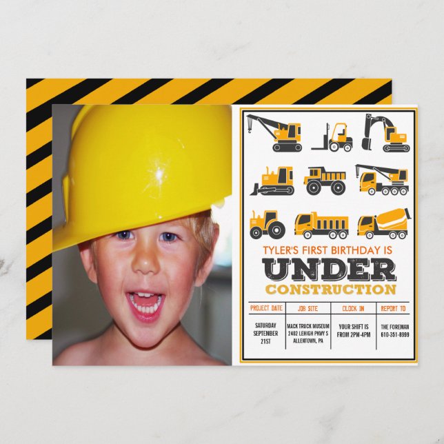 ANY AGE - Under Construction Birthday Invitation (Front/Back)