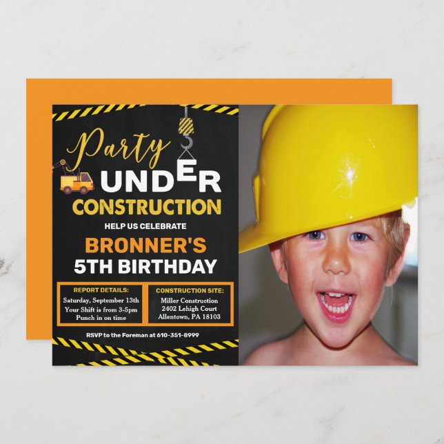 ANY AGE - Under Construction Birthday Invitation (Front/Back)