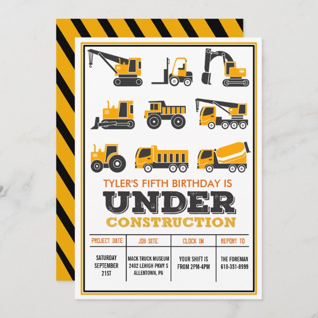 ANY AGE - Under Construction Birthday Invitation (Front/Back)
