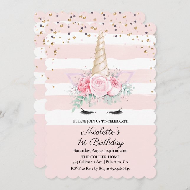 ANY AGE - Unicorn Floral Birthday Invitation (Front/Back)