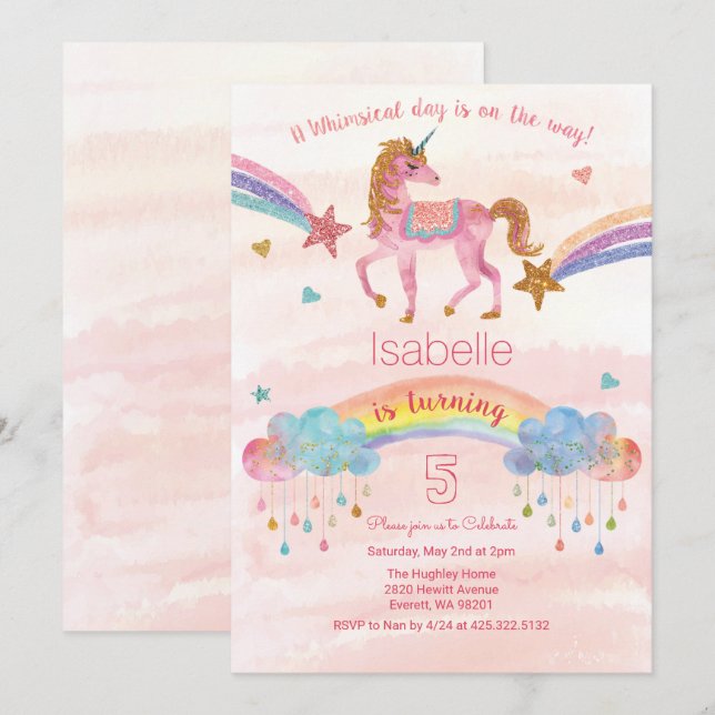 ANY AGE - Unicorn Glitter Birthday Invitation (Front/Back)