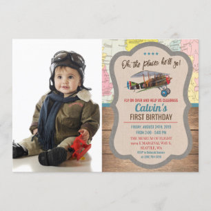 ANY AGE - Vintage Aeroplane Boy Birthday Invitatio Invitation