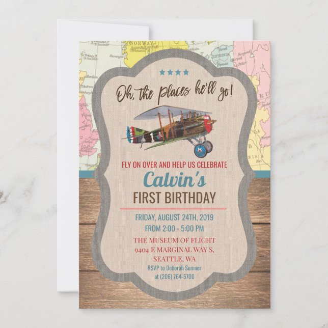 ANY AGE - Vintage Aeroplane Boy Birthday Invitatio Invitation (Front)