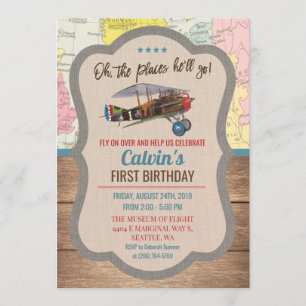 ANY AGE - Vintage Aeroplane Boy Birthday Invitatio Invitation