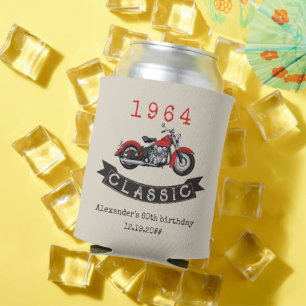 Any Age Vintage Classic Motorcycle Biker Birthday Can Cooler