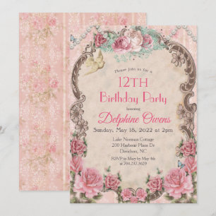 ANY AGE - Vintage Floral Birthday Invitation