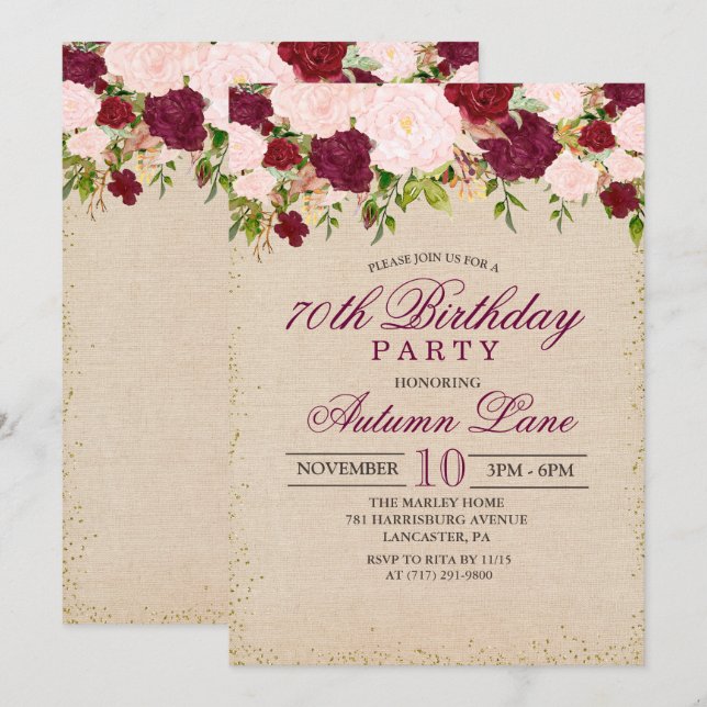 ANY AGE - Vintage Floral Birthday Invitation (Front/Back)