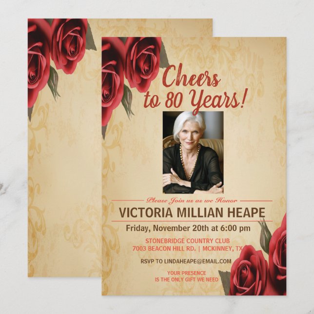 ANY AGE - Vintage Rose Birthday Invitation (Front/Back)