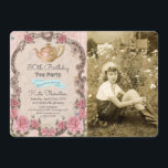 ANY AGE - Vintage Tea Photo Birthday Invitation<br><div class="desc">Vintage Birthday Tea Floral Teapot Party Photo Invitation</div>