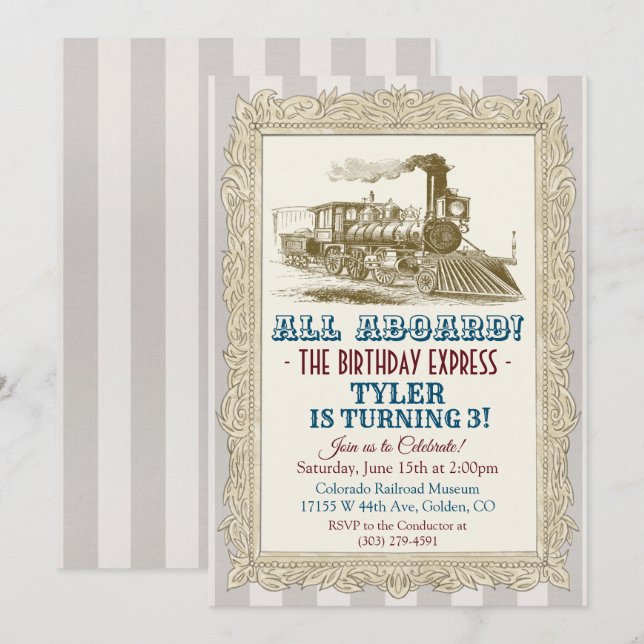 ANY AGE - Vintage Train Birthday Invitation (Front/Back)