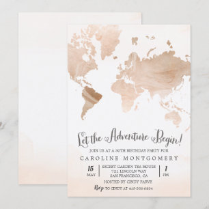 ANY AGE Watercolor Map Travel Birthday Invitation
