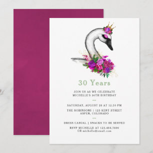 Any Age Watercolor Swan Floral Birthday Party Invitation