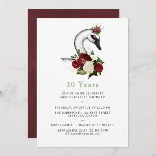 Any Age Watercolor Swan Floral Birthday Party Invitation