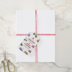 Any age Watercolor tractor birthday Gift Tags