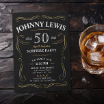 Any age whiskey themed surprise 50th birthday invitation<br><div class="desc">Inspired by classic whiskey label,   this black and gold fun aged to perfection adult birthday invitation is great for 30th,  40th,  50th,  60th,  70th,  80th,  90th or any other age birthday party,  surprise party,  or any other occasion! Custom it with your own text and party information.</div>