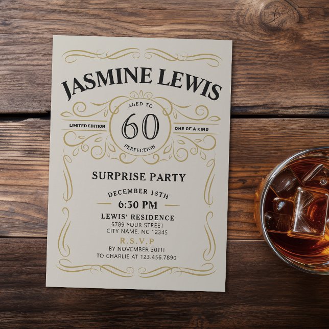 Any Age Whiskey themed surprise 60th birthday Invitation (Any Age Whiskey themed surprise 60th birthday Invitation)