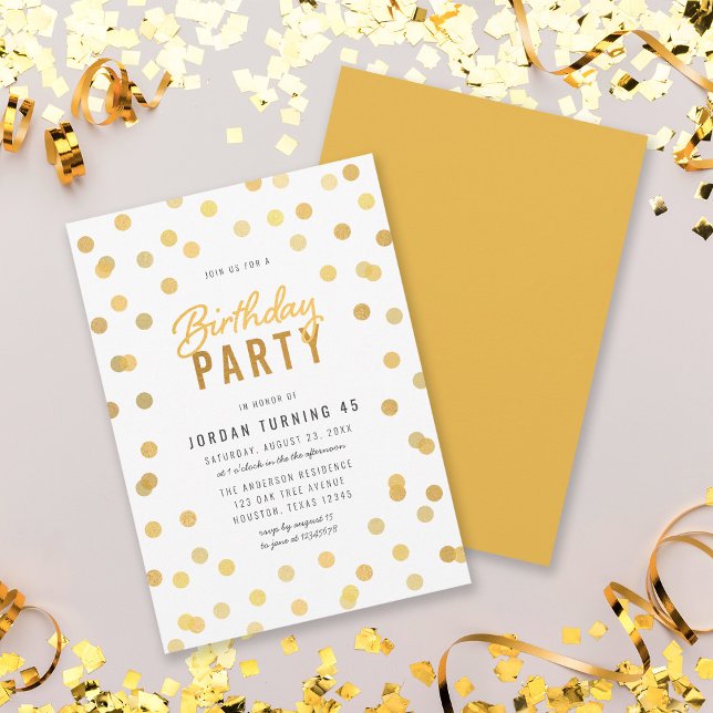 Any Age White & Faux Gold Confetti Birthday Party Invitation (Creator Uploaded)