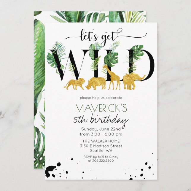ANY AGE - Wild Birthday Jungle Safari Invitation (Front/Back)