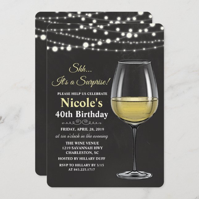 ANY AGE - Wine String Lights Birthday Invitation (Front/Back)