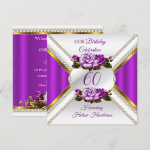 Any Age Women Birthday Party White Gold Lilac Rose Invitation