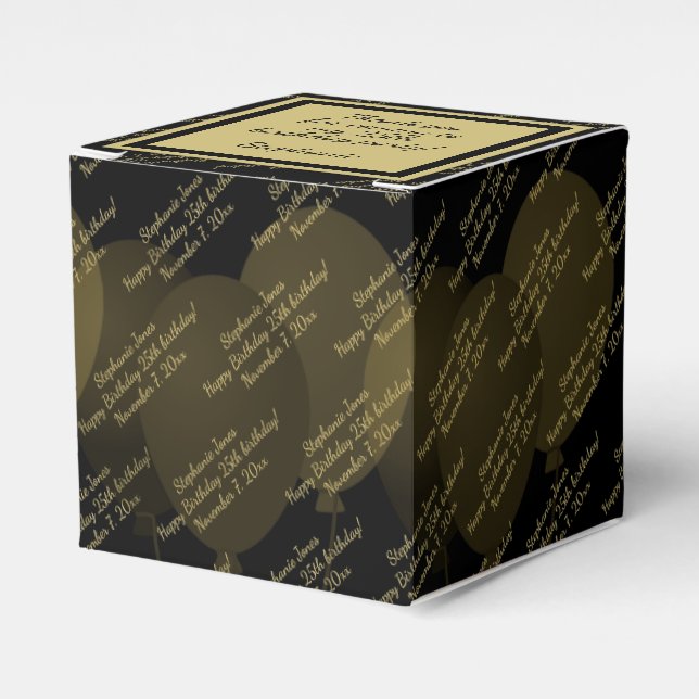 Any Age - Your Custom Message Pattern Black/Gold Favour Box (Front Side)