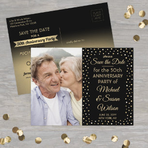 ANY Anniversary 1 Photo Black & Gold Save the Date Invitation Postcard