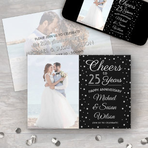 ANY Anniversary 2 Photo Cheers Black & White Party Invitation