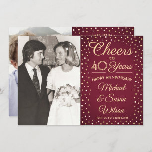 ANY Anniversary 2 Photo Cheers Burgundy Gold Party Invitation