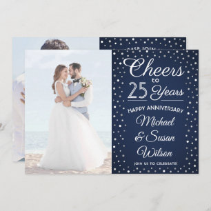 ANY Anniversary 2 Photo Cheers Navy & White Party Invitation