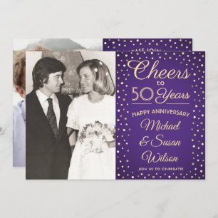 ANY Anniversary 2 Photo Cheers Purple & Gold Party Invitation