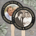 ANY Anniversary 2 Photo Elegant Black & Gold Round Hand Fan<br><div class="desc">Add a cool personalised touch to anniversary party decorations with stylish custom photo black and gold hand fans. Pictures and all wording on this template are simple to customise, including "Cheers to 50 years" quote. (IMAGE PLACEMENT TIP: An easy way to centre a photo exactly how you want is to...</div>