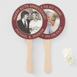 ANY Anniversary 2 Photo Elegant Burgundy and Gold Hand Fan