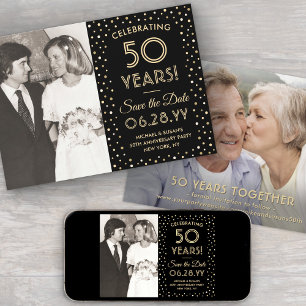 ANY Anniversary 2 Photo Elegant Navy Blue and Gold Save The Date