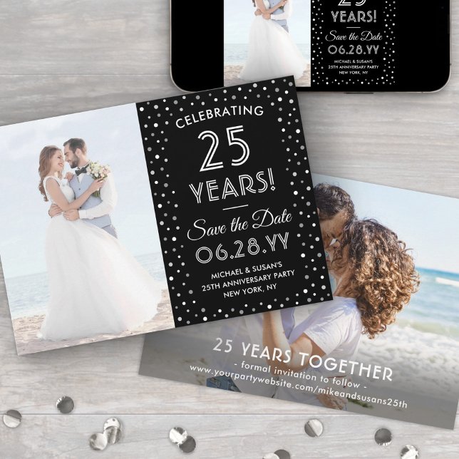 ANY Anniversary 2 Photo Elegant Navy Blue & White Save The Date (Creator Uploaded)
