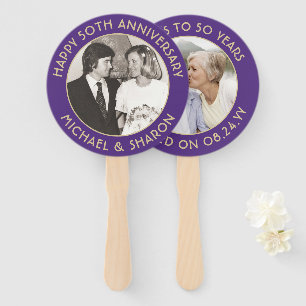 ANY Anniversary 2 Photo Elegant Purple and Gold Hand Fan