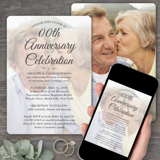ANY Anniversary 2 Photo Elegant Script Overlay Invitation (Creator Uploaded)
