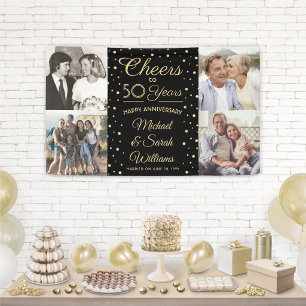 ANY Anniversary Cheers 4 Photo Black and Gold Banner